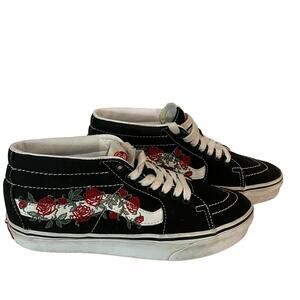 Vans Off the Wall Mid Top Red Roses Men 6.5 Women's 8 Lace Up Sneakers